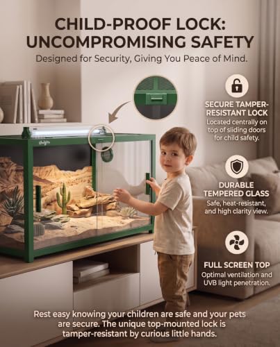 68 Gallon Reptile Tank, Reptile Enclosure Front Sliding Door | Stackable ventilation reptile terrariums Tank anti-escape locks and no-fingerprint handles maximizes UVB transmissionn - color: Green, size: 68 Gallon