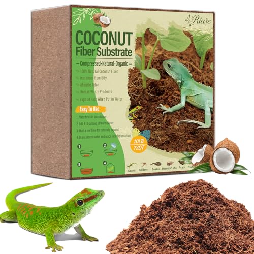Riare 10 LB Natural Coconut Fiber Substrate, Coco Coir Reptile Substrate | Coconut Husk Reptile Bedding for Tortoises, Snakes, Geckos, Bearded Dragons & Hermit Crabs, Enclosures & Terrarium Setups - color: 1 Pack-10LBS