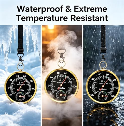 Analog Thermometer Hygrometer with Lanyard, -22°F to 122°F / 0-100% RH, Battery-Free Mechanical Temperature Humidity Monitor for Home,Pet Room, Farm, Garden & Greenhouse