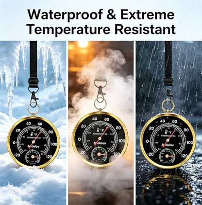 Analog Thermometer Hygrometer with Lanyard, -22°F to 122°F / 0-100% RH, Battery-Free Mechanical Temperature Humidity Monitor for Home,Pet Room, Farm, Garden & Greenhouse