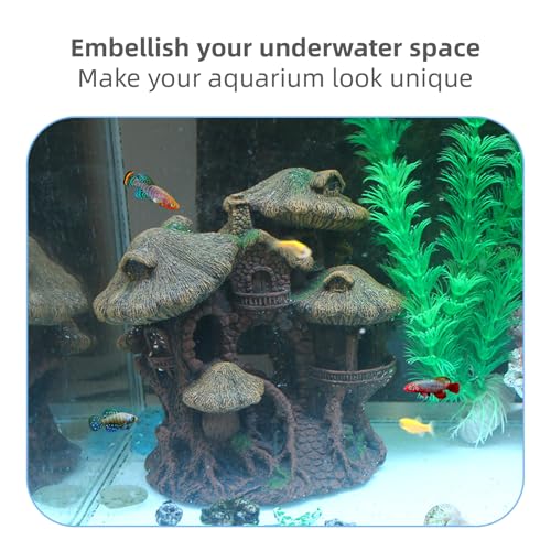 relaqcc Fish Tank Decorations Hideaway Cave, Fish Tank House Accessories for Amphibians, Goldfish, Shrimp, Conch