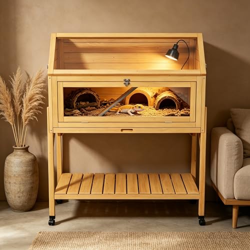 Large Tortoise Habitat House Indoor Outdoor with Assemblable Legs Wooden Turtle Hidden Enclosure with on Wheels with Not Leak Pull-Out Tray Reptile Lounge Cage for Small Animals (Wood1) - color: Wood1