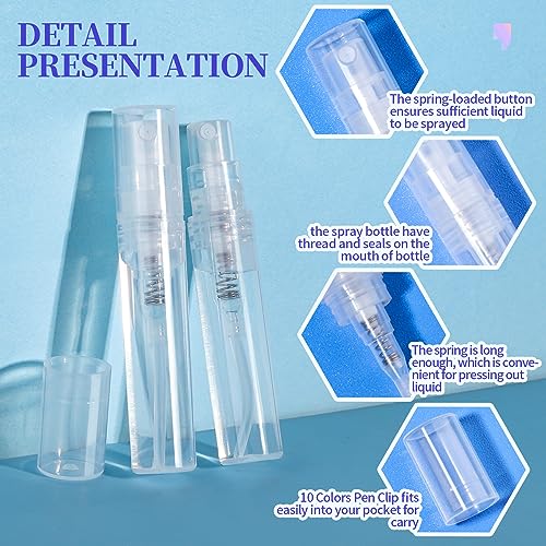 Fandamei 3ml Mini Spray Bottle, 10 Pack 3ml Mini Clear Plastic Spray Bottle Empty, Fine Mist Refillable Mini Perfume Bottle, Perfume Atomizer, Small Empty Sample Containers for Travel Portable - size: 3ml