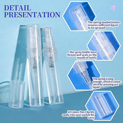 Fandamei 3ml Mini Spray Bottle, 10 Pack 3ml Mini Clear Plastic Spray Bottle Empty, Fine Mist Refillable Mini Perfume Bottle, Perfume Atomizer, Small Empty Sample Containers for Travel Portable - size: 3ml