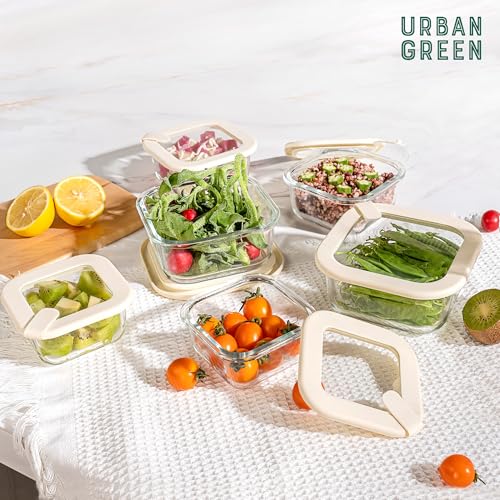 Glass Food Storage Containers with Glass Lids, Microwave Safe Food Container Set, Airtight Meal Prep Containers, LeakProof, 100% Plastic Free, 6 Pack - color: ‎Ivory White -6p