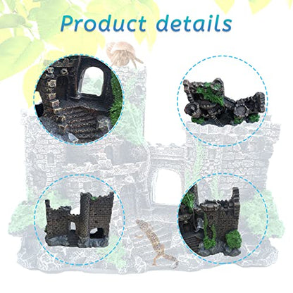 kathson Bearded Dragon Tank Castle Decorations,Reptile Hammock Reptiles Habitat Resin Hideouts Cave Decor Terrarium Accessories for Lizard Snake Chameleon Gecko Hermit Crabs (4 Pcs)
