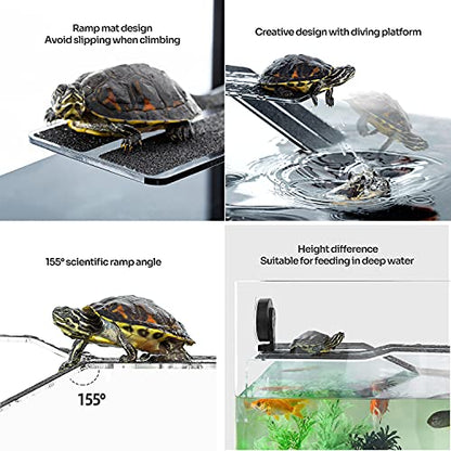 WACOOL Acrylic 3 in 1 Turtle Dock with Ramp & Diving Platform, Deluxe Turtle Platform Ramp for Turtle Resting Climbing Diving with Suction Cup (12.6" x 6.9" x 4")