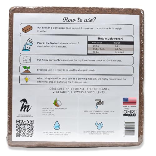 Mycelium Coco Coir Brick I Expandable Organic Coconut Fiber Substrate I Plants Potting Soil Mix for Indoor & Outdoor Gardening, Succulents & Cactus I OMRI Certified & Non-GMO Soil Alternative, 10lbs - style: Indoor Plants