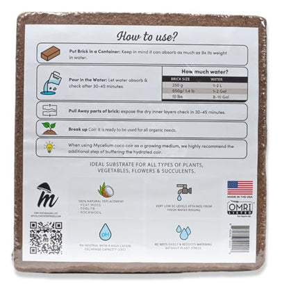 Mycelium Coco Coir Brick I Expandable Organic Coconut Fiber Substrate I Plants Potting Soil Mix for Indoor & Outdoor Gardening, Succulents & Cactus I OMRI Certified & Non-GMO Soil Alternative, 10lbs - style: Indoor Plants