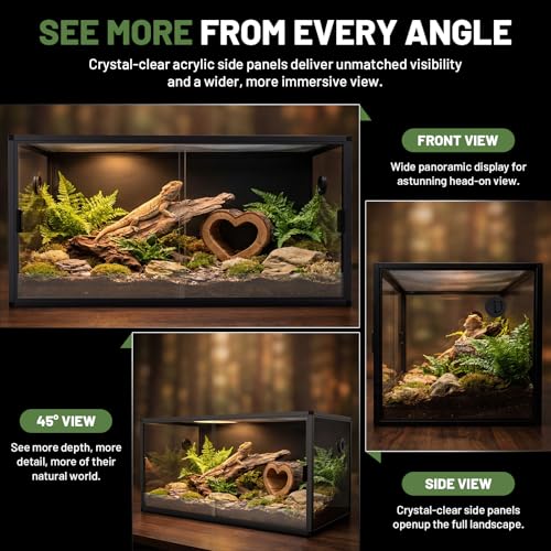120 Gallon Reptile Tank, 4x2x2 Reptile Enclosure for Bearded Dragon, Snake, Ball Python & Chameleon, Aluminum Alloy Reptile Terrariums Cage with Front Sliding Tempered Glass Doors (Black) - color: Black