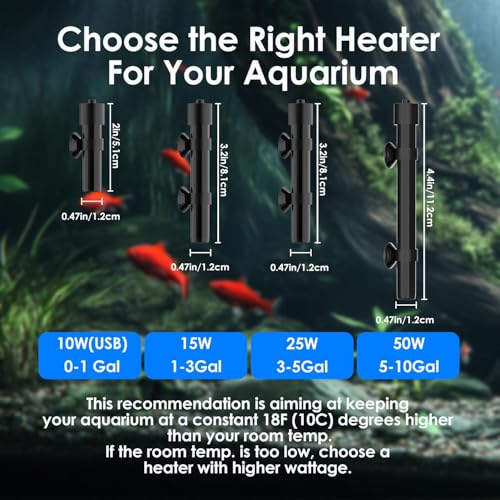 Mini Aquarium Heater 5V/2A USB 10W Super Small Fish Tank Heater with Digital Display Thermostat, Alumina Ceramic Betta Tank Heater Turtle Heater for Tanks up to 1 Gallon - size: For Aquariums ≤ 1 Gal