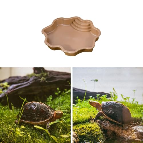 Reptile Water Bowl with Ramp, 11.81 x 5.91 x 2.20 in Terrarium Bathing Pool for Tortoises, Geckos, and Chameleons, Light Brown - color: Light brown