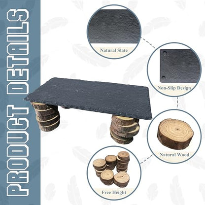 Bearded Dragon Basking Rock Platform with Wooden Pile,Natural Slate Stone Rocks Basking Platform,Habitat Hideouts Hide Cave Reptile Tank Accessories for Bearded Dragons,Geckos,Ball Pythons, Tortoise
