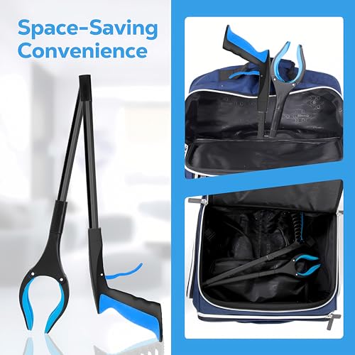Grabber Reacher Tool - 32” Extra Long Foldable Gripper and Reaching Tool - Heavy Duty Pick Up Stick Grabbers for Seniors, Trash, Surgery Recovery Must Haves Gifts (Black Blue) - color: Black Blue