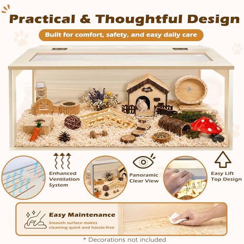 PROLEE Hamster Cage with Chewproof Wood Top, Guinea Pig Cages, Hamster Habitat with Clear Acrylic Sheets Solid Built, Small Animal Cage (Oak, 48X19.5X19.5 inch) - color: Oak, size: 48.0"L x 19.5"W x 19.5"H
