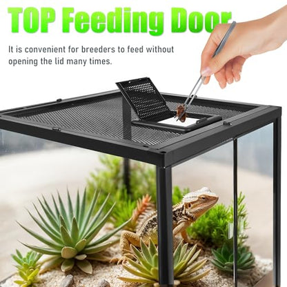 18’’18’’24’’ Reptile Terrarium with Full View Tempered Glass, 32 Gallon Reptile Habitat Comes with Feeding Port and Mesh Top Vent, Suitable for Reptiles Such as Lizard, Gecko and Snake