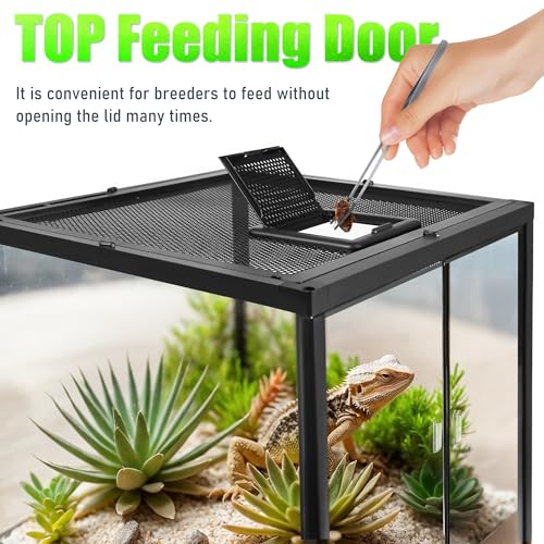 18’’18’’24’’ Reptile Terrarium with Full View Tempered Glass, 32 Gallon Reptile Habitat Comes with Feeding Port and Mesh Top Vent, Suitable for Reptiles Such as Lizard, Gecko and Snake