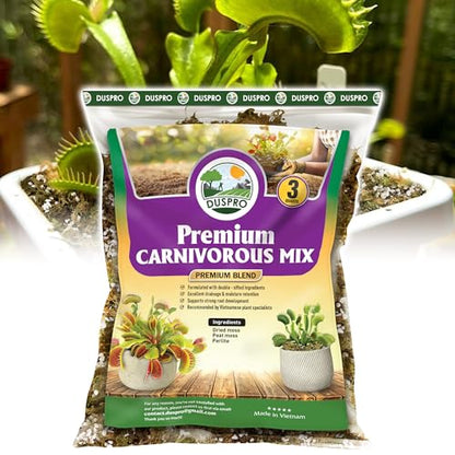 Carnivorous Plant Soil Mix, 3in1 Pre-Mixed & Ready to Use, 3 QT | Forest Moss, Peat Moss & Perlite, Balanced Moisture, Drainage & Airflow for Venus Flytrap, Pitcher Plant, Sundew & Butterwort - size: 3 Quarts