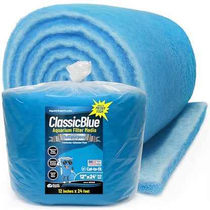 Aquatic Experts Classic Bonded Aquarium Filter Pad - Blue and White Aquarium Filter Media Roll Bulk Can Be Cut to Fit Most Filters, Made in USA (12" by 24 Feet by 3/4" Thick) - size: 12" x 24 Feet