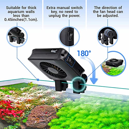 hygger Aquarium Chillers Fan, Quiet Fish Tank Cooling Fan Equipment with Adjustable Timer Speed Controller, Suitable for Freshwater Saltwater Tanks(1-Fan Head) - size: 1-Fan Head
