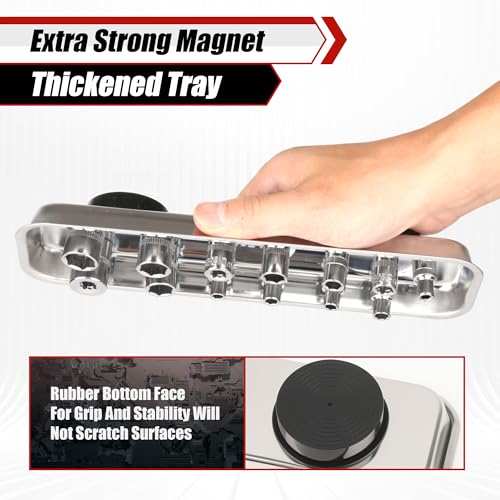TOOLEAGUE 7Pcs Telescoping Magnetic Pickup Tool Set | Extendable LED Flashlight,Round & Square 360° Inspection Mirror for Men Mechanics, and Handymen, Red