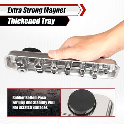TOOLEAGUE 7Pcs Telescoping Magnetic Pickup Tool Set | Extendable LED Flashlight,Round & Square 360° Inspection Mirror for Men Mechanics, and Handymen, Red