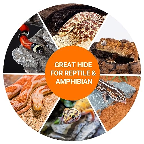 REPTI ZOO Gecko Hide Cave, 2 in 1 Snake Reptile Hideout for Hide & Rest & Breed & Feeding, Reptile & Amphibian Habitat Decor for Corn Snake, Small Snake, Ball Python, Crested Gecko, Leopard Gecko