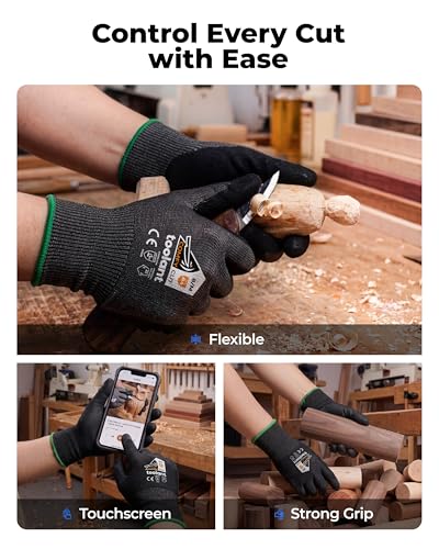toolant ComfyCut A4 Cut Resistant Work Gloves, 1 Pair, Dark Gray, Small | ANSI & EN388 Certified Protection, Ultra Comfort, Fiberglass-Free, Touchscreen, Grip, for Mechanics, Woodcarving, Assembly - size: Small