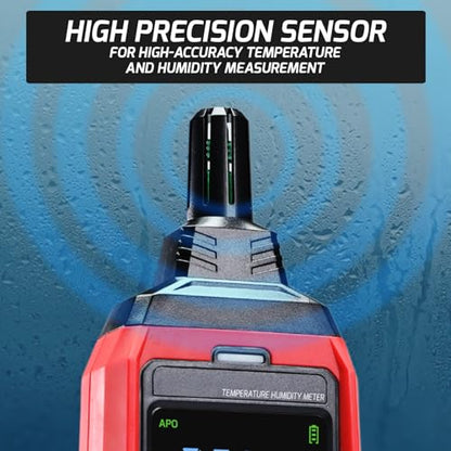 Humidity and Temperature Meter Data Logger Digital Psychrometer HVAC, Wet Bulb Thermometer Record 4000pcs Data and Export, Large LCD Humidity Tester Dew Point Meter with Indicator and Buzzer Alarm