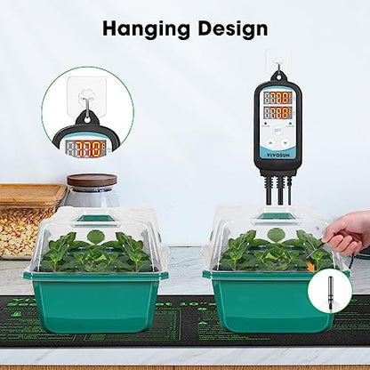 VIVOSUN 1500W Digital Temperature Controller, 2-Stage Outlet Thermostat Heating and Cooling Mode, Thermostat with Dual LED Display, for Homebrew Fermenter Greenhouse Terrarium, 110-240V 20A 1500W