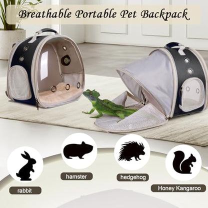Back Extention Bearded Dragon Travel Backpack Carrier with Reptile Thermometer and Humidity Gauge Lizard Travel Cage Space Capsule Clear Bubble Window Astronaut Reptile Carrier Bag for Ball Python - color: Black