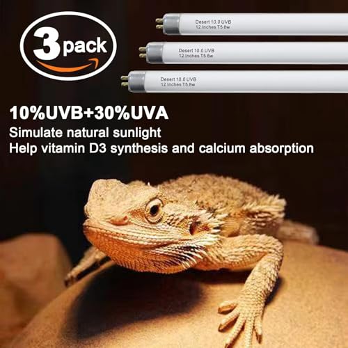 Celiwace T5 10.0 UVB Reptile Light Bulb 8W 12 Inch, Desert Reptile UVB Bulb 8 Watt for Lizards, Bearded Dragons, Chameleons, Turtles, Tortoises 3 Pack - size: 8W Light Bulbs (3 Pack)