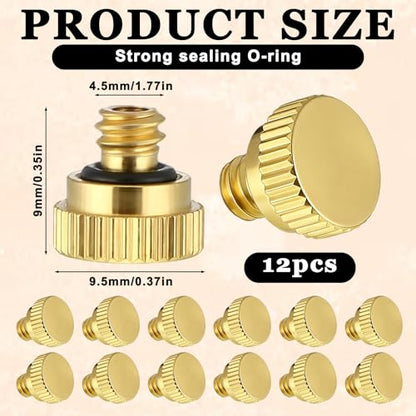 Misting Nozzles, 12 Pcs Mister Nozzles with O Ring, Mist Nozzle Brass Misting Heads Mister Parts Accessories for Garden Greenhouse Patio Outdoor Cooling System