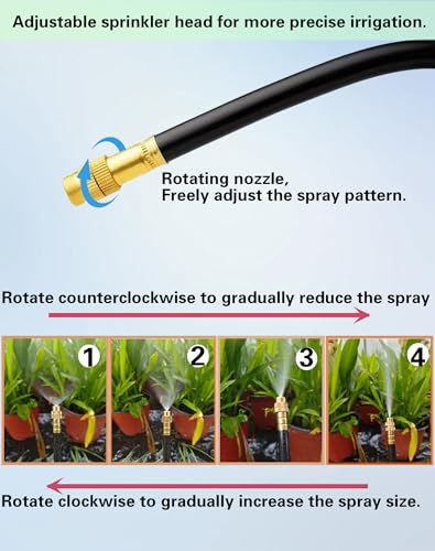 Drip Irrigation System,Automatic Garden Watering System, 360 Degree Adjustable Garden Sprinkler, High Output Mist Spray Nozzle for Potted Plants, Easy Connect & Rotating Head, Customizable Water Flow - size: 65 FT