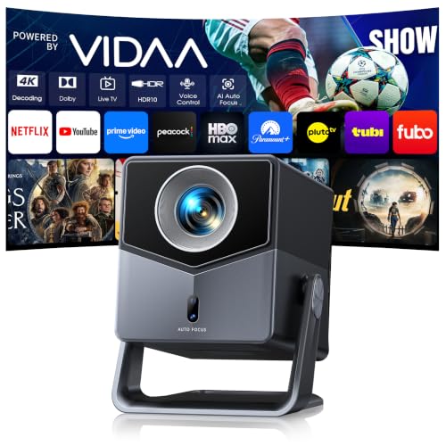 Smart Projector 4K [VIDAA Live TV & 36W Dolby & Voice Control] with WiFi6 and Bluetooth, Short Throw Projector Compatible with Netflix, AI Auto Focus, HDR10, Home Theater Proyector for Outdoor Movies