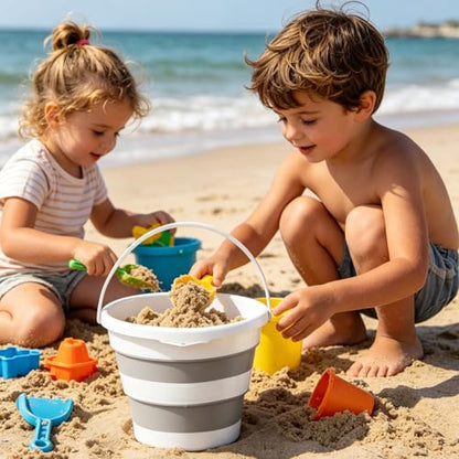 Collapsible Bucket 1.7 Gallon(6.5L)Round Silicone Foldable Bucket for Beach | Heavy Duty Portable Water Pail with Handle for Household Cleaning, Car Washing, Camping, Beach, Fishing and Outdoor Storage - size: Small