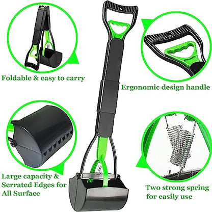 32" Pooper Scooper for Large Small Dogs Heavy Duty, Long Handle Poop Scoop for Yard, Grass, Gravel, Dog Poop Grabber with High Strength Material and Durable Spring - size: 1 Piece(32-inch length)Green