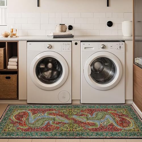 Cartoon Alligator Print Area Rugs 2ftx4ft Boho Crocodile Reptile Decor Rug for Bathroom Kitchen Laundry Room Washable Non-Slip Green Runner Crocodile Carpet - size: 2'x4'/60*120cm/48"x24"(Rectangular)