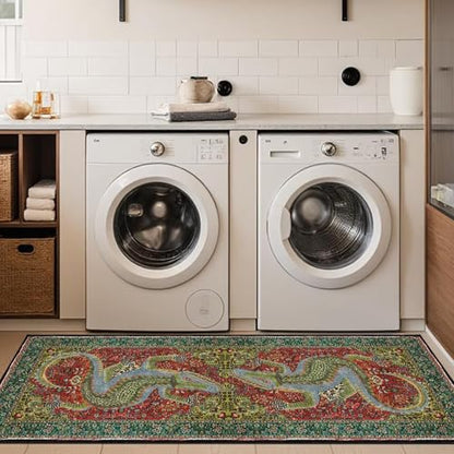 Cartoon Alligator Print Area Rugs 2ftx4ft Boho Crocodile Reptile Decor Rug for Bathroom Kitchen Laundry Room Washable Non-Slip Green Runner Crocodile Carpet - size: 2'x4'/60*120cm/48"x24"(Rectangular)