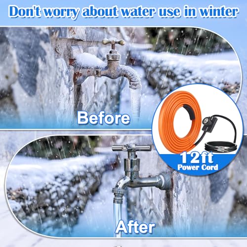 Pipe Heat Tape with Thermostat, 12ft Heat Tape for Water Pipes, Heating Tape for Water Pipes or Hose, Self Regulating Heat Tape Cable, for Metal Plastic Pipes and Roof RV Freeze Protection - style: 12FT with Thermostat