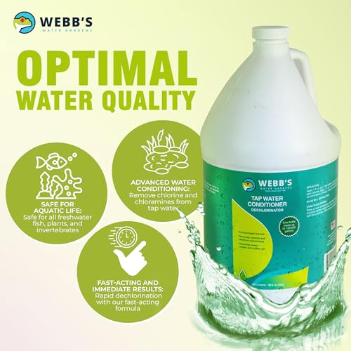 Webb's Water Gardens Essential Tap Water Conditioner Dechlorinator - Ideal for Ponds, Freshwater & Aquariums - Concentrated Formula for Dechlorinated Water - Liquid Supplies for Aquatic Pets - 1 gal