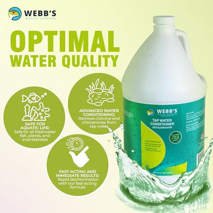 Webb's Water Gardens Essential Tap Water Conditioner Dechlorinator - Ideal for Ponds, Freshwater & Aquariums - Concentrated Formula for Dechlorinated Water - Liquid Supplies for Aquatic Pets - 1 gal