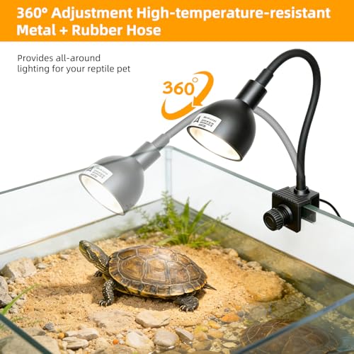 COOSPIDER 50W Turtle Basking Light Reptile Heat Lamp with Clamp & Timer | Fixture 360° Rotatable Hose with 2 Spare G9 Base Bulbs for Plants Small Reptiles Bearded Dragon Lizard Snake