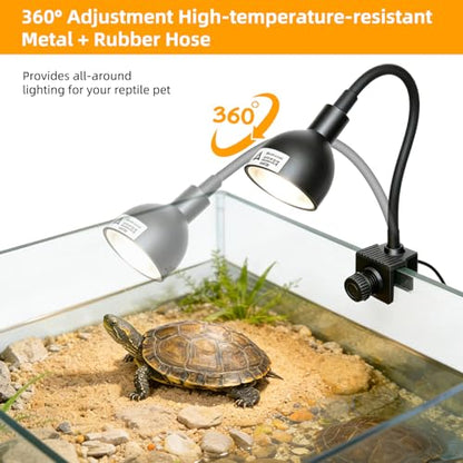COOSPIDER 50W Turtle Basking Light Reptile Heat Lamp with Clamp & Timer | Fixture 360° Rotatable Hose with 2 Spare G9 Base Bulbs for Plants Small Reptiles Bearded Dragon Lizard Snake