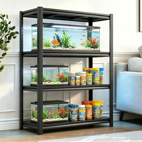 Aquarium Stand Fish Tank Stand 1600LBS Metal Shelving Adjustable Heavy Duty Storage Shelves Display Shelves Utility Shelf for Turtle Tank, Reptile Terrarium, 54" H×45.28" W×19.69" D, Black - size: 54" H×45.28" W×19.69" D