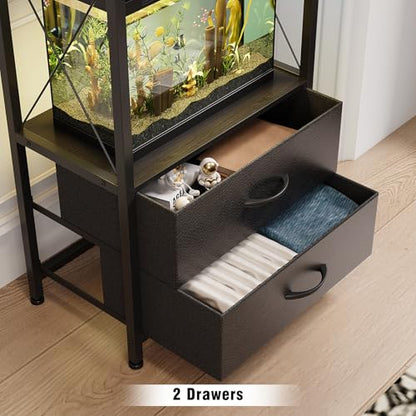 10 Gallon Aquarium Stand with 2 Drawers, Black | 10 Gallon Fish Tank Stand; 2-Tier Storage Shelf; Heavy-Duty Metal Frame; Reptile & Turtle Tank Stand; Black Finish - color: Black