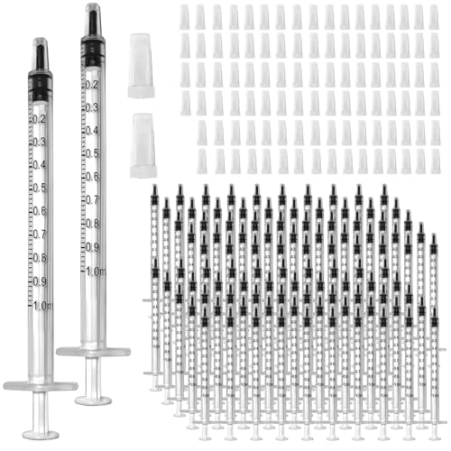200 Pcs 1ml 1cc Syringe No Needle Plastic Syringe with Caps for Pets Oral | For use in Oil or Glue Applicator, Measuring or Transfering Tiny Amount of Liquids