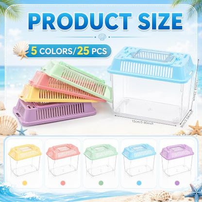 LemonRoad 25 Pcs Plastic Reptile Terrariums Carrier Cage Small Animal Terrarium Boxes 5.9" x 3.7" x 4.3" Enclosure Breeding Box Hatching Container Fish Tank with Ventilated Lid for Tarantula Spider