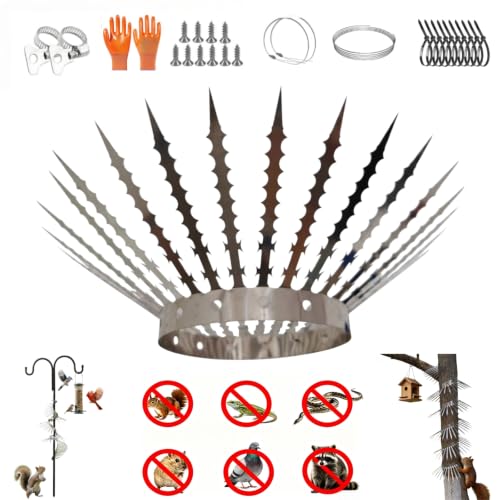 Anti-Bird/Squirrel Spikes & Squirrel Proof Baffle for Bird Feeders Pole | 4in Multi-Layer Barrier with 23 Prong,for Shepherd's Hooks/Fences/Roofs/Trees/Gutters&Downspouts.Repels Pigeons,Raccoons,Mice - size: Large-1M*10CM