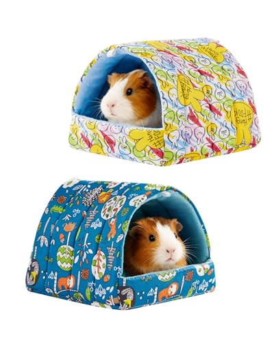 2 PCS Guinea Pig Hideout Guinea Pig House,Washable Hamster Hideout Small Animal Cage Accessories for Mouse Chinchillas Hamsters Hedgehogs Ferrets Bearded Dragons and Rats - color: Green+Yellow, size: 9.4*9.4in